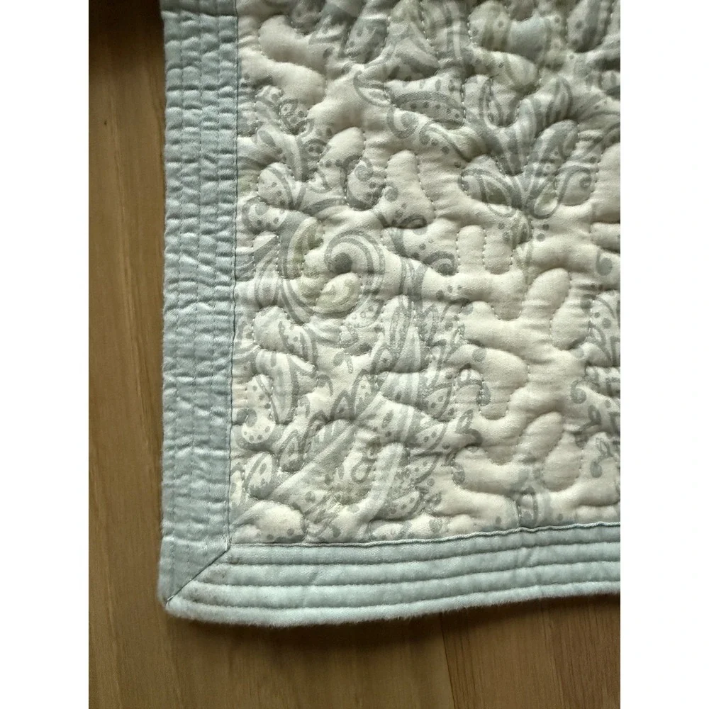 Company Store King Coverlet 2 Shams Set Blue Sage Paisley Cotton Quilt VTG